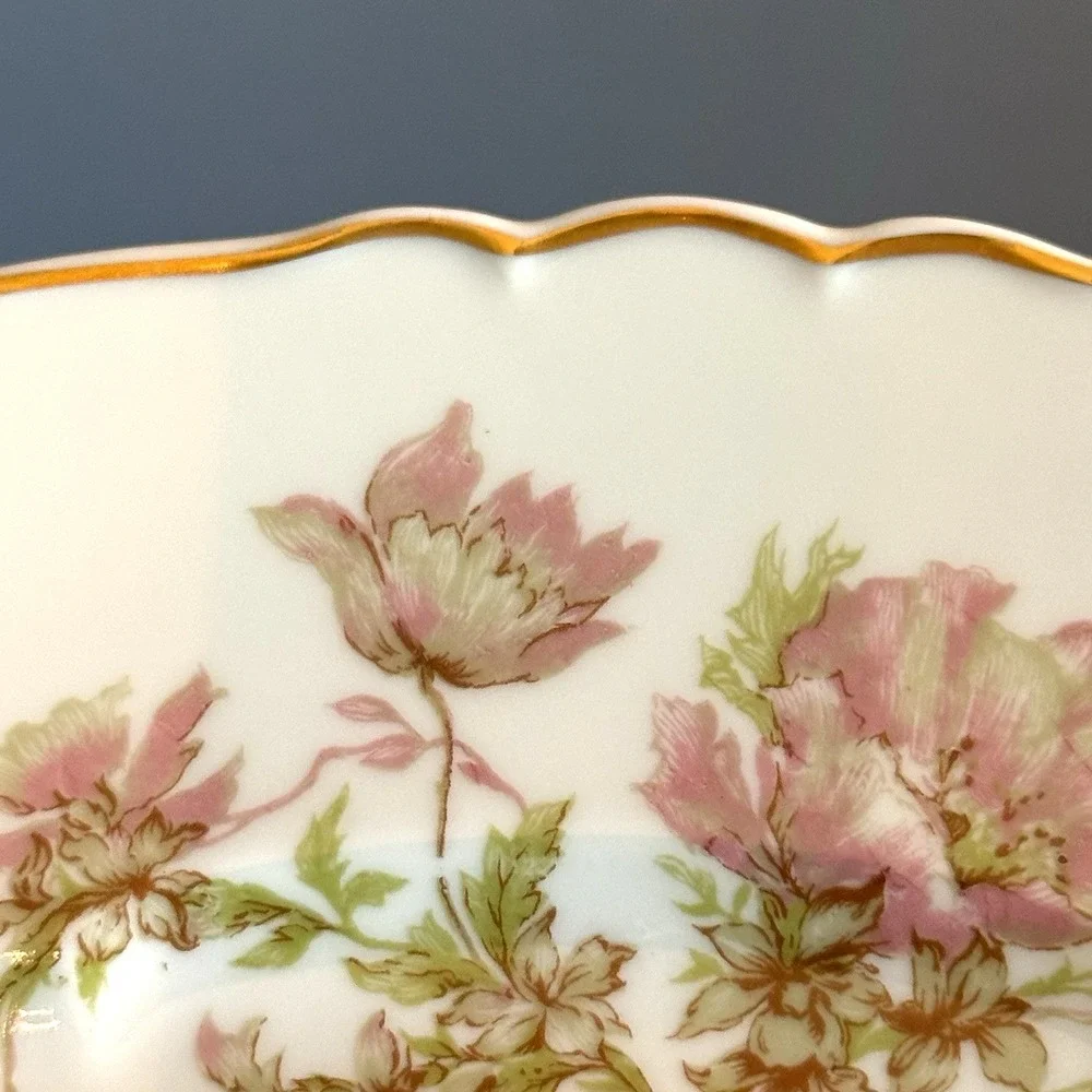 Haviland Limoges Poppy Dinner Plate France‎ Pink Floral Gold Scalloped 10